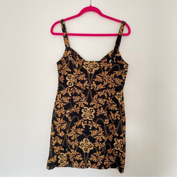 Topshop Chain Print Black Denim Dress Zipper Front - Picture 3 of 6